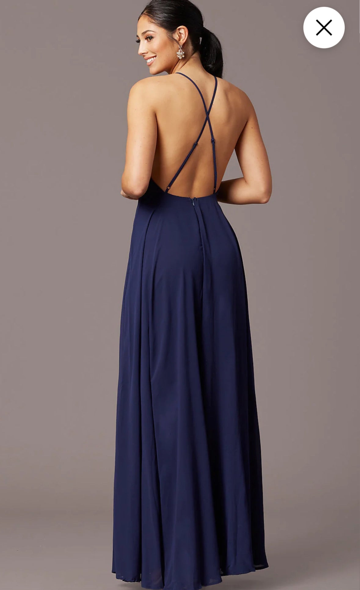 Square-Neck Long Chiffon Open-Back Formal Dress