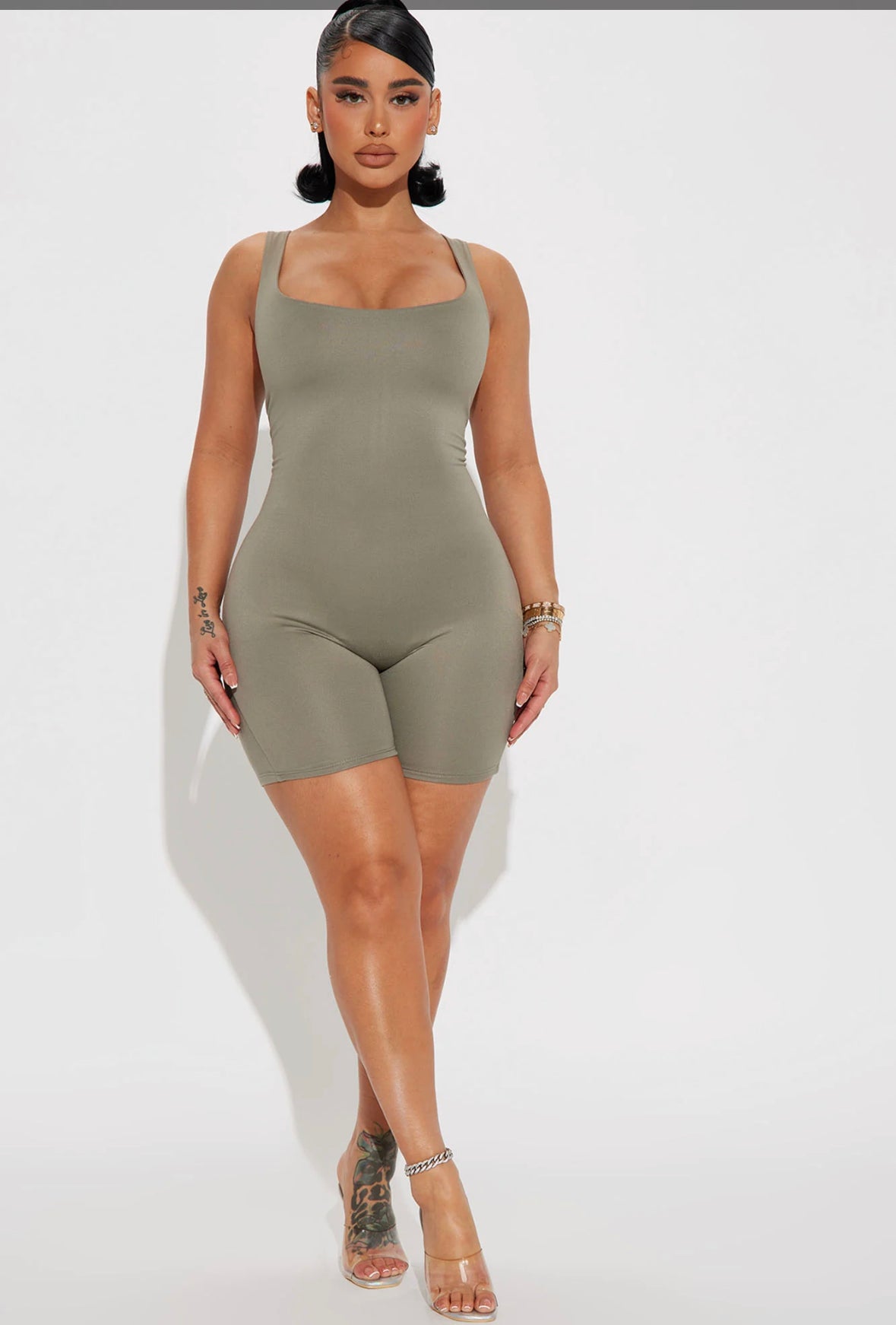 Janet Double Lined Romper - Olive