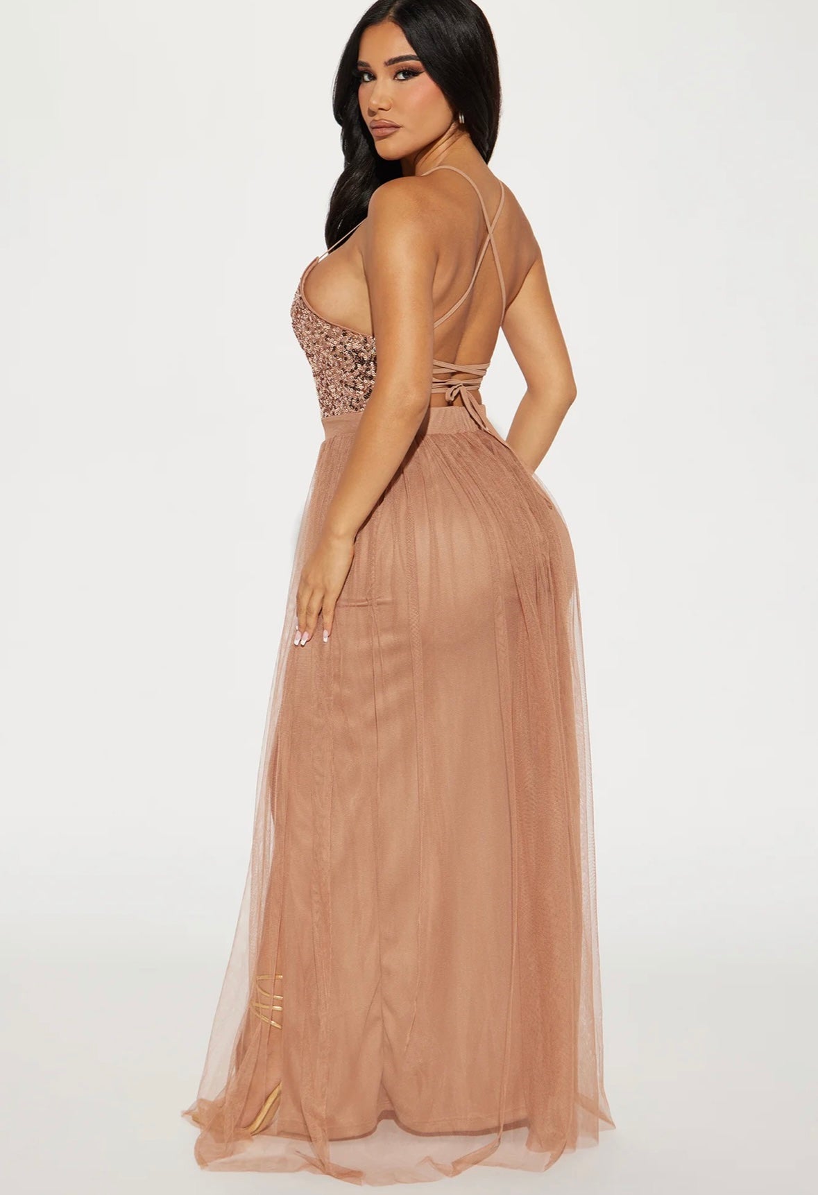 Starlight Tulle Maxi Dress - Tan