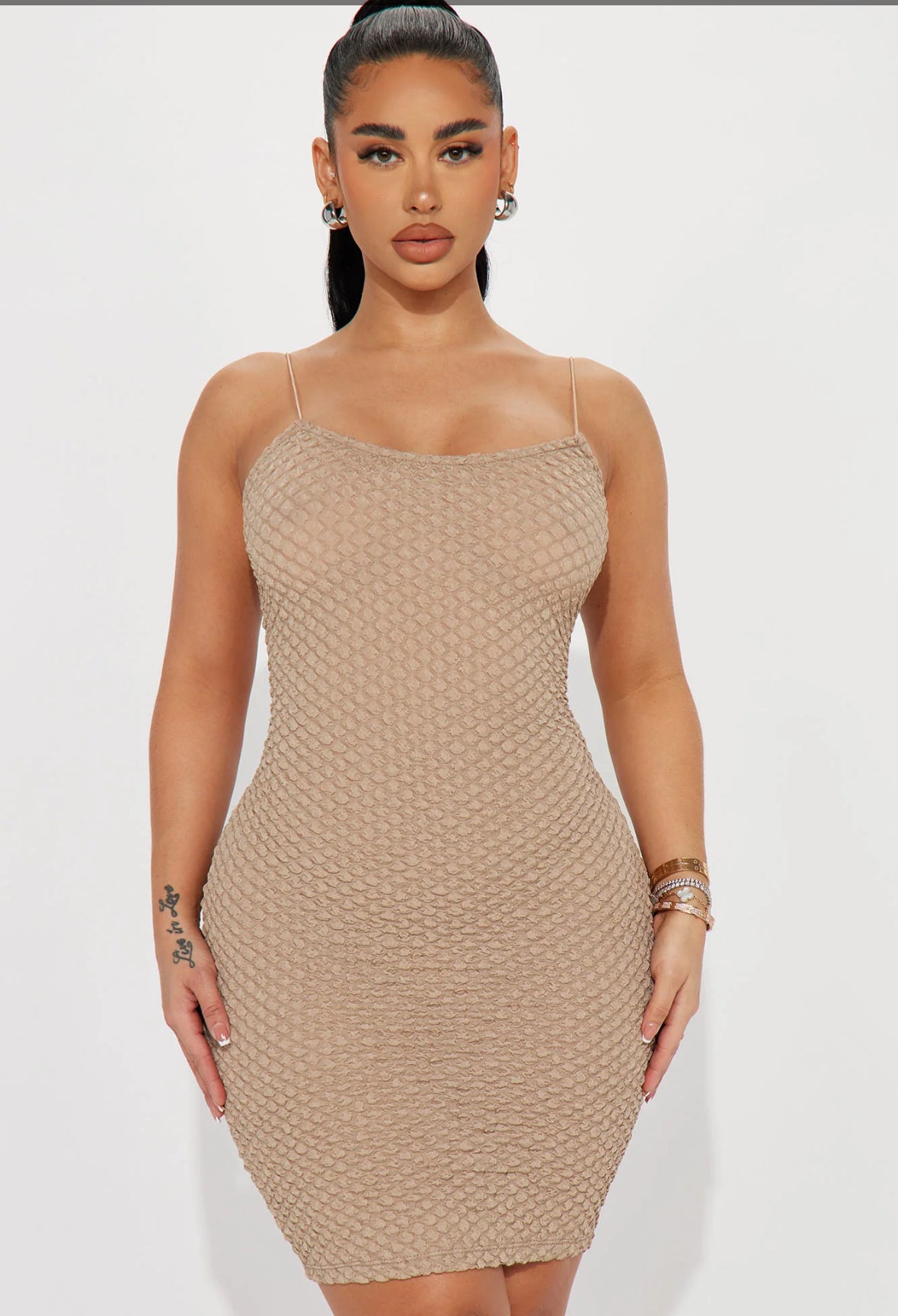 Want You Closer Textured Mini Dress - Taupe