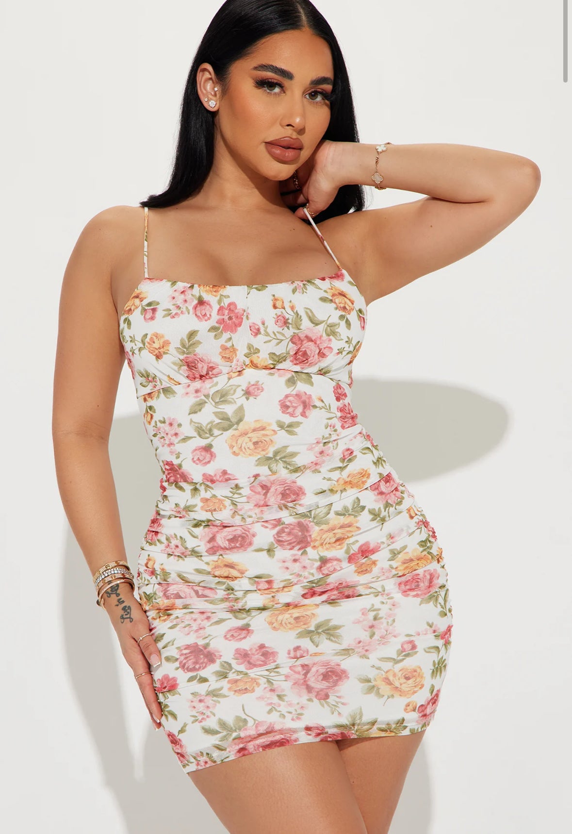 Floral Mesh Mini Dress - White