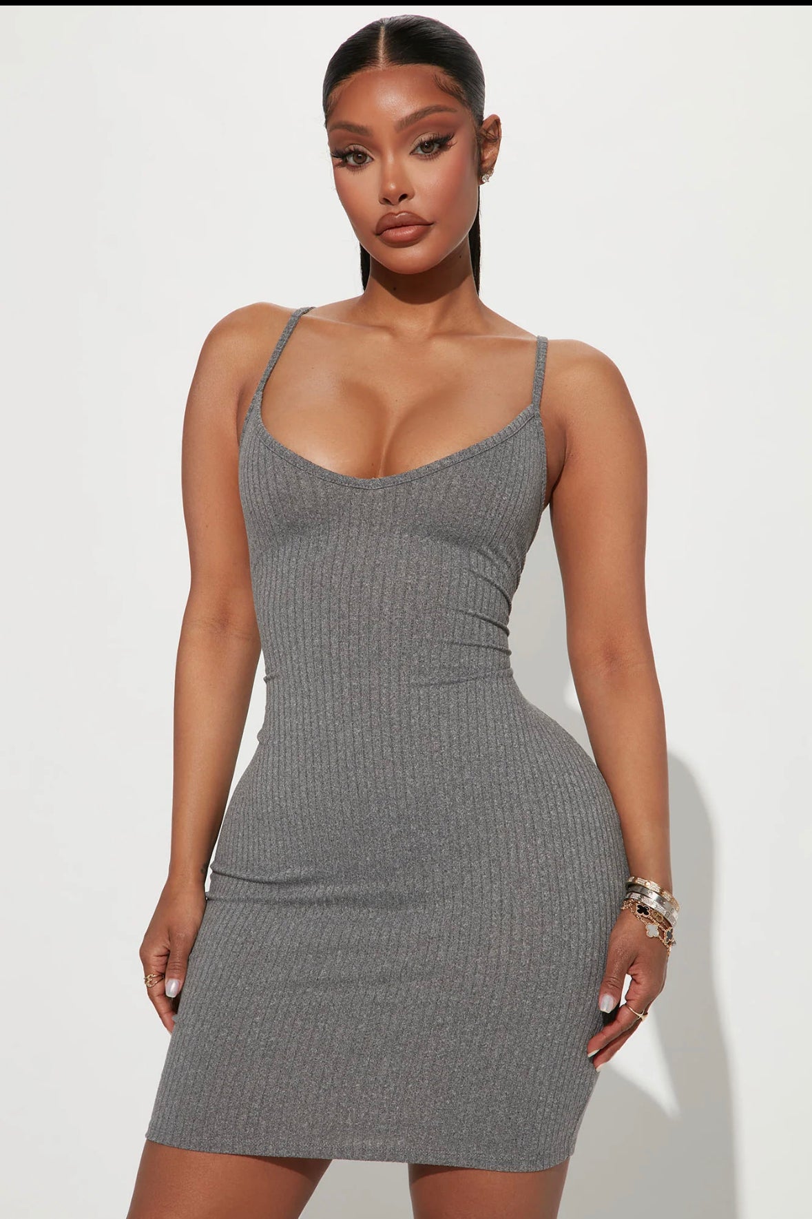 Erin Ribbed Cami Mini Dress - Grey