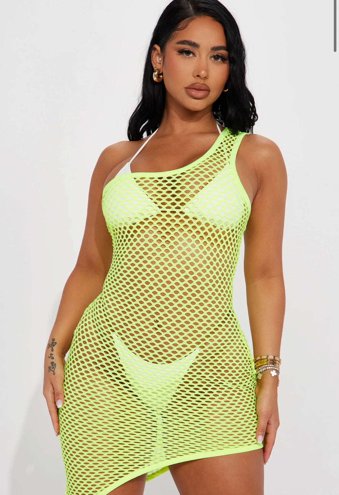 Tan Lines One Shoulder Cover Up Dress - Neon Yellow