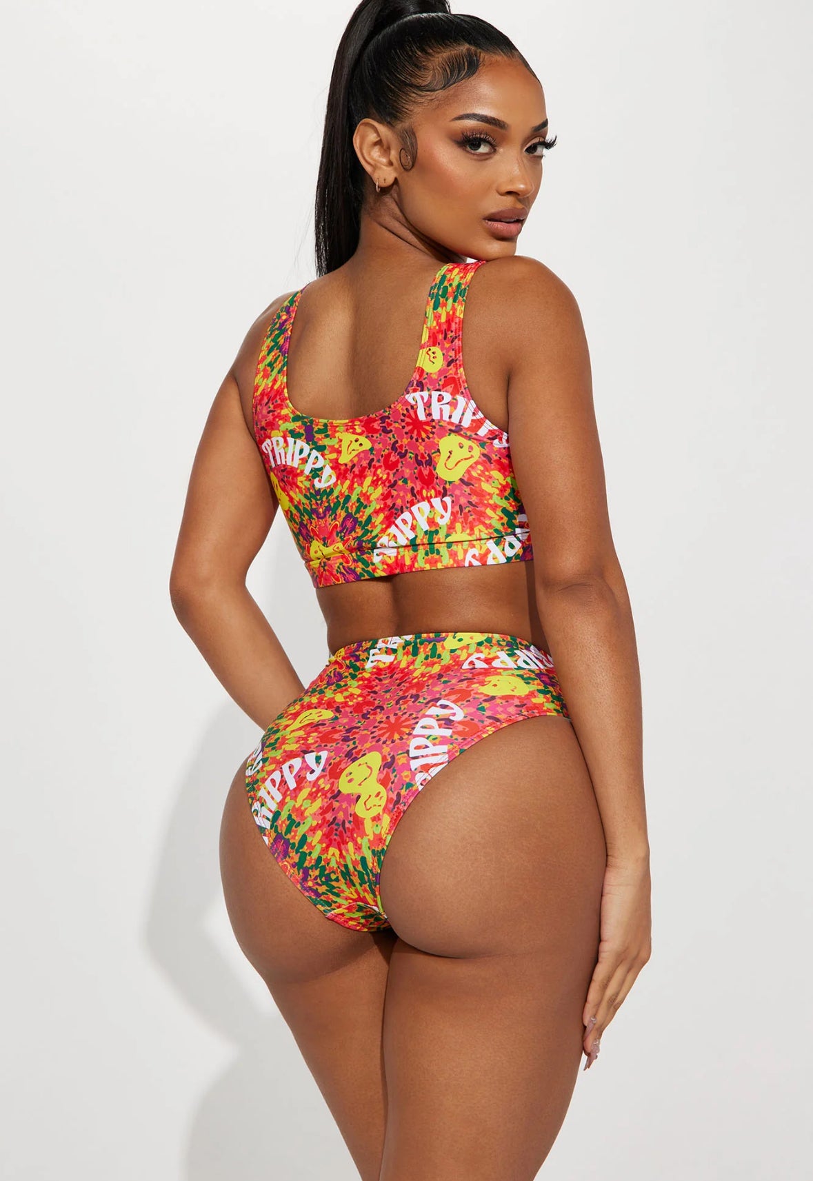 Mad Trippy High Waist 2 Piece Bikini - Pink/combo