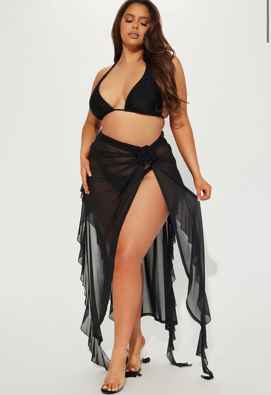 Walks On White Sands Coverup Sarong - Black