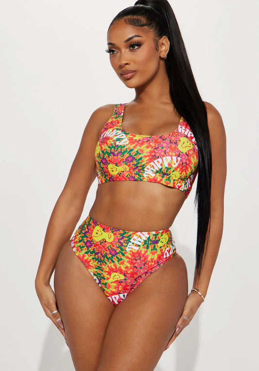 Mad Trippy High Waist 2 Piece Bikini - Pink/combo