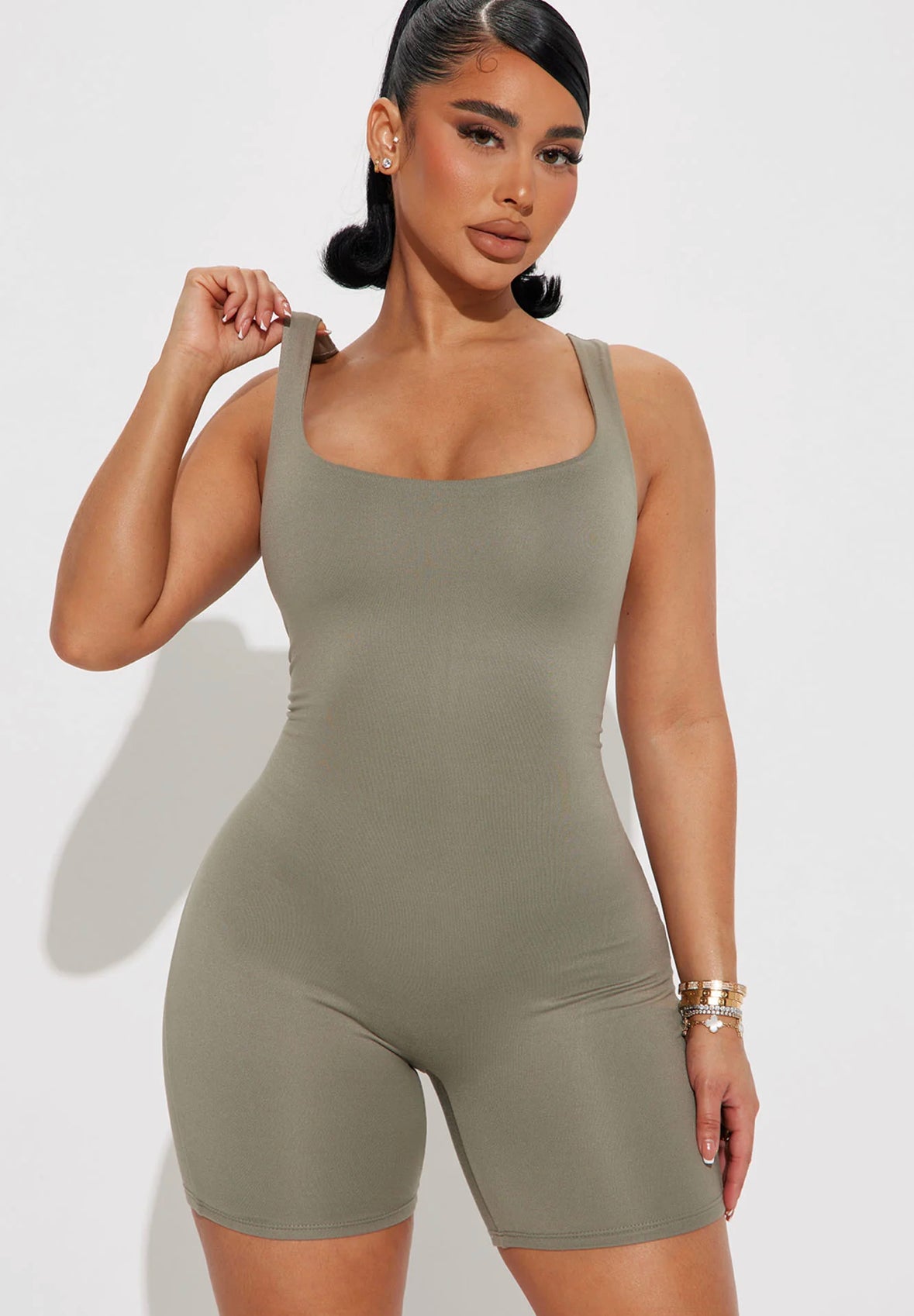 Janet Double Lined Romper - Olive