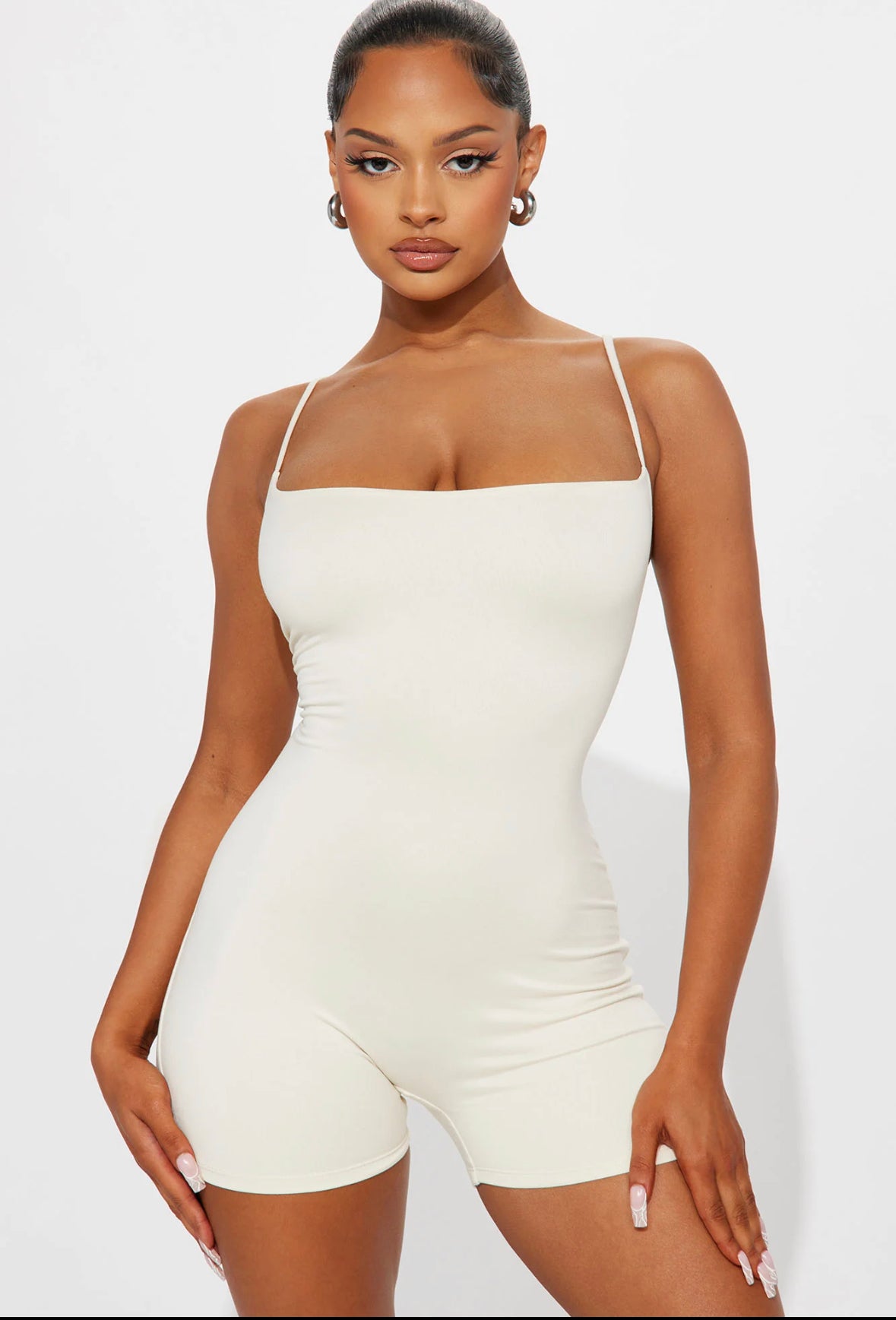 Vicky Double Lined Romper - Cream