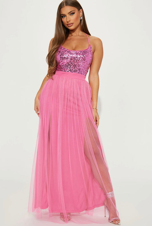 Starlight Tulle Maxi Dress - Pink