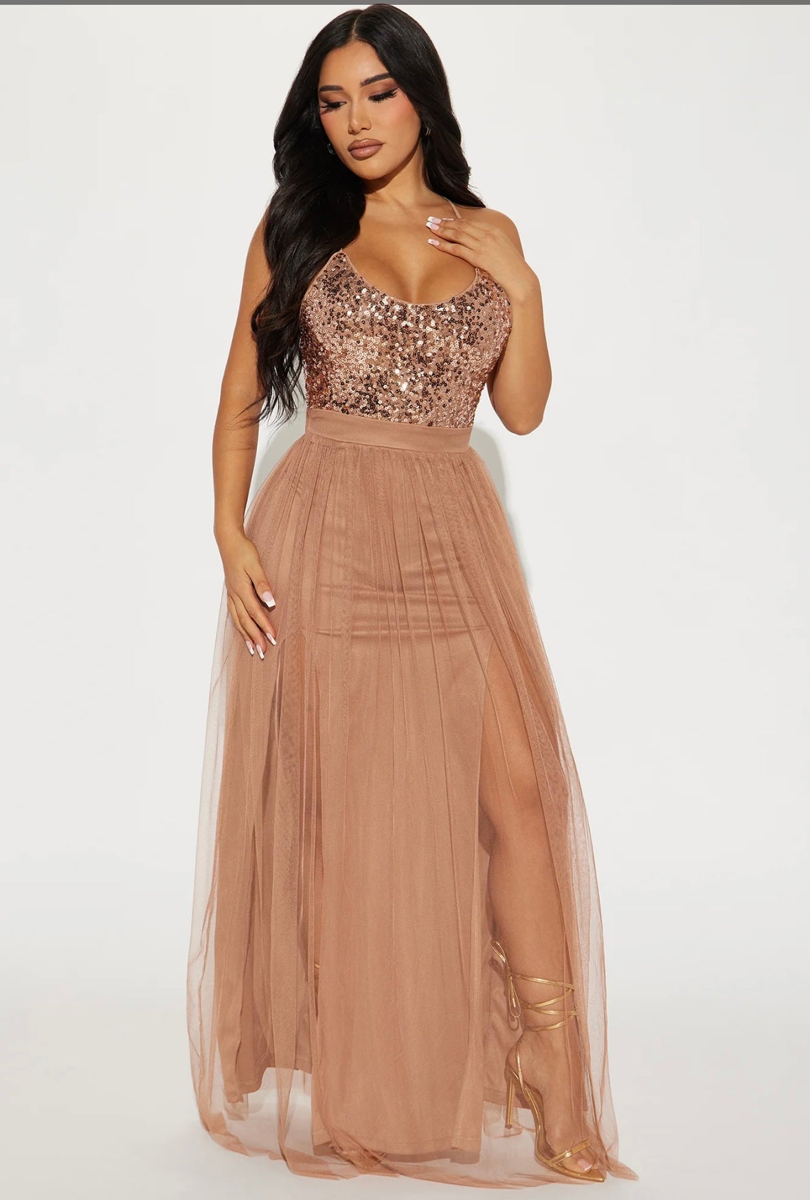 Starlight Tulle Maxi Dress - Tan