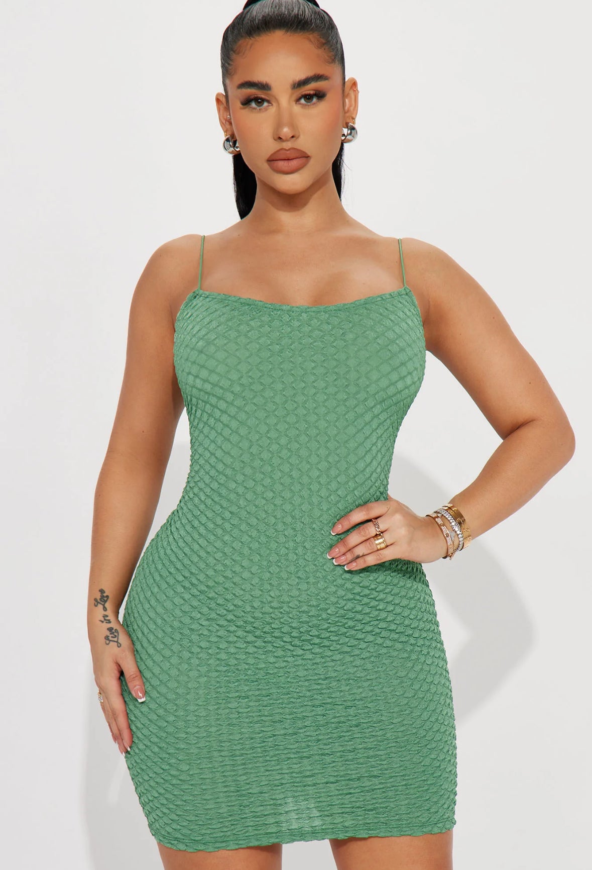 Want You Closer Textured Mini Dress - Green