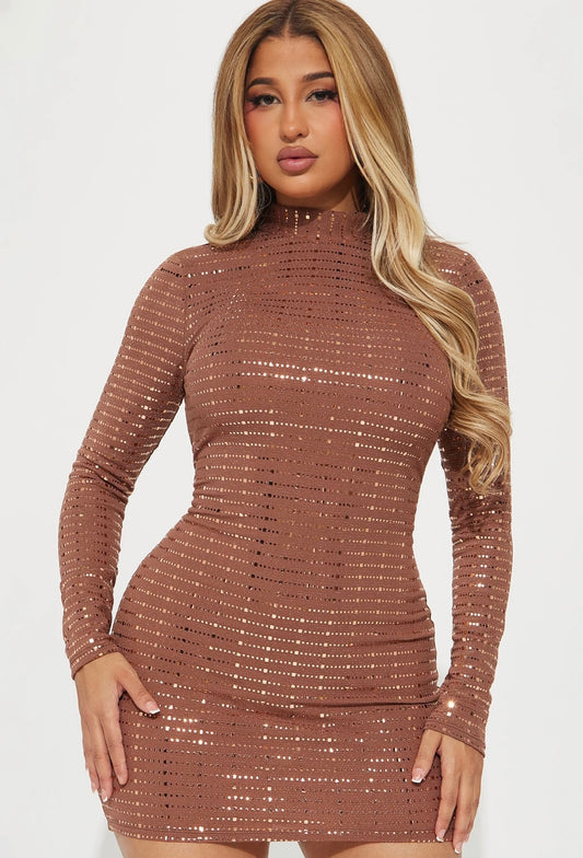 Issa Slinky Glitter Mini
Dress - Tan