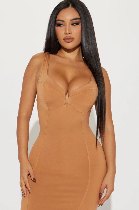 Jaime Brush Jersey Midi
Dress - Camel