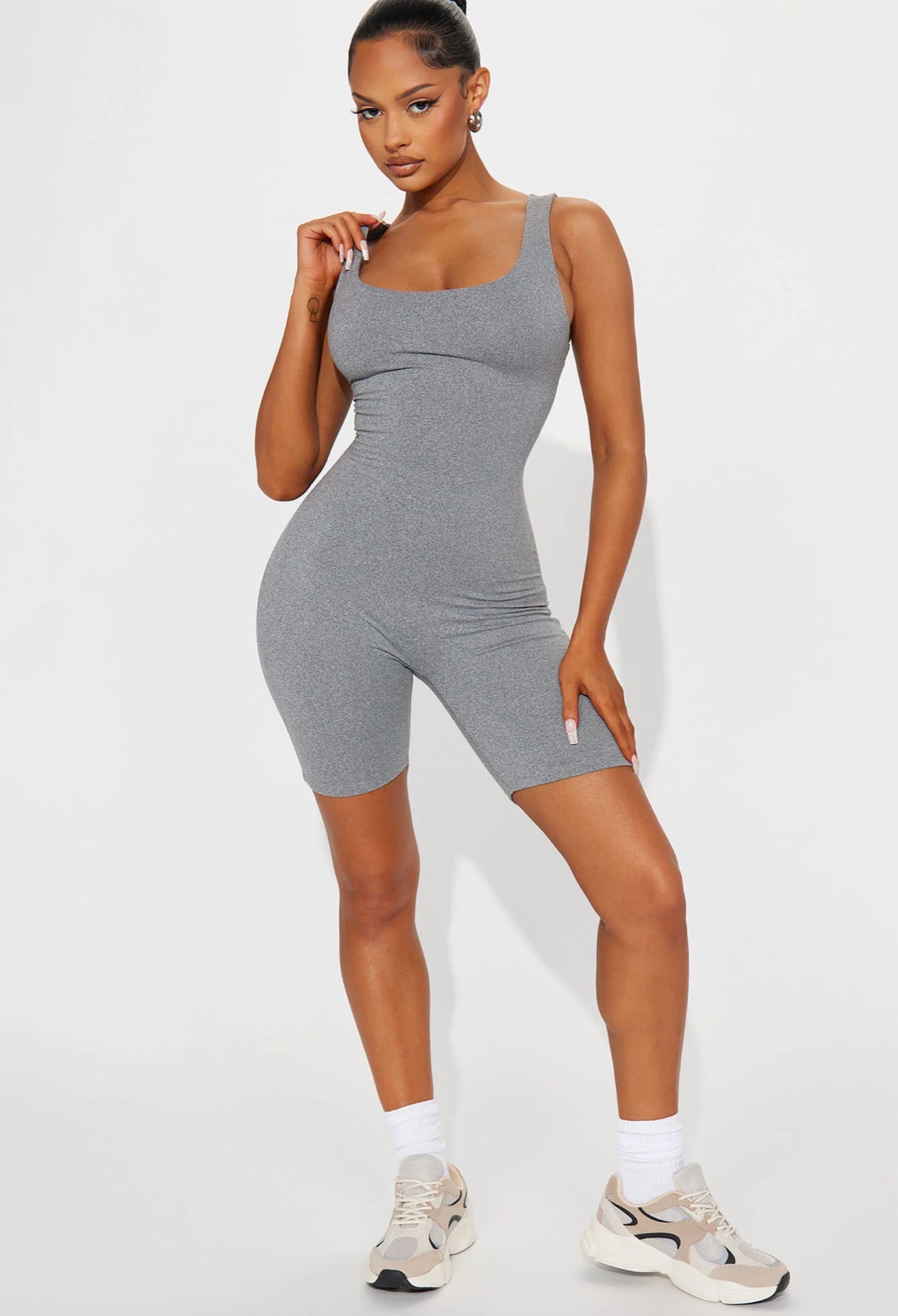 Janet Double Lined Romper - Charcoal