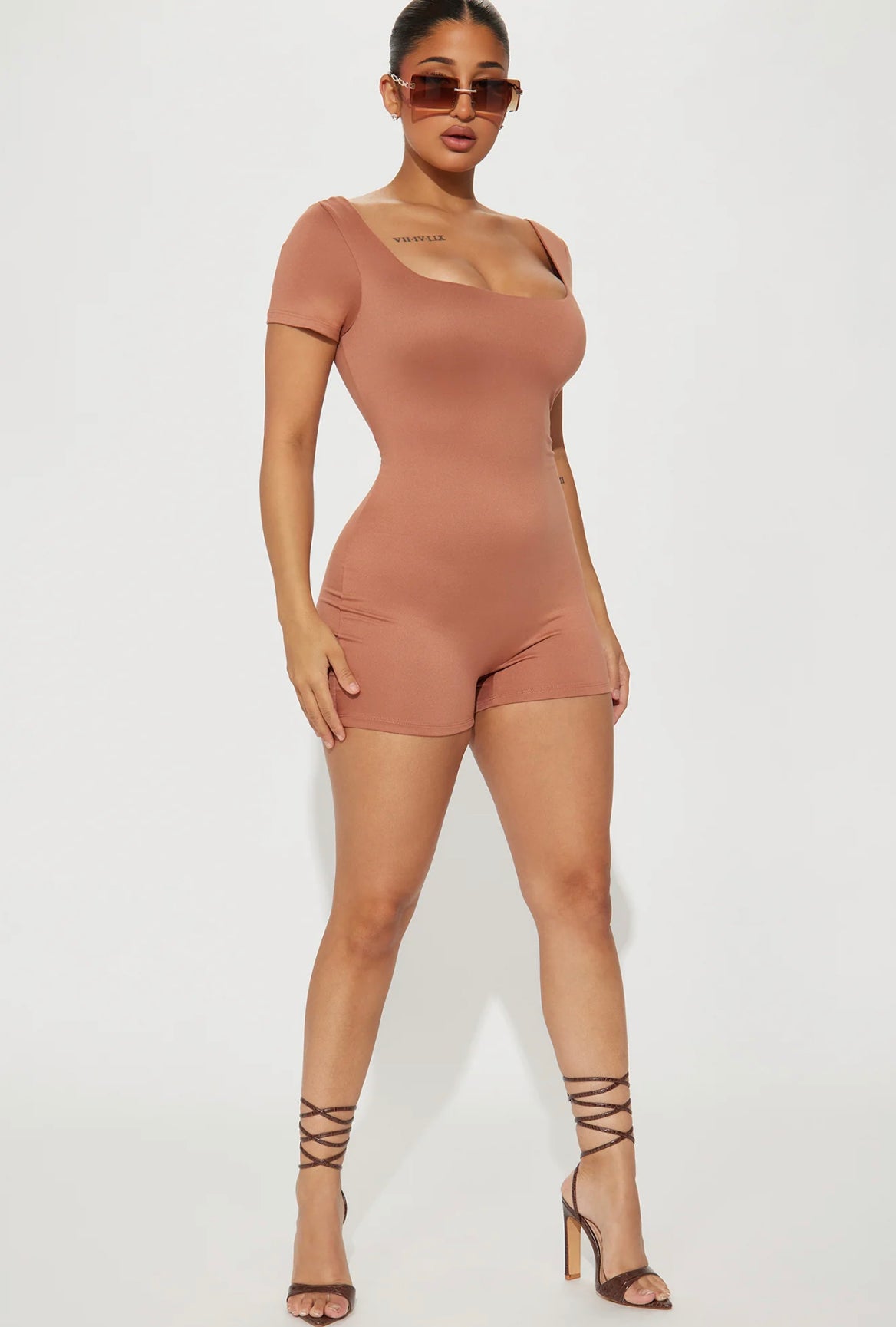 Janet Double Lined Romper - Olive