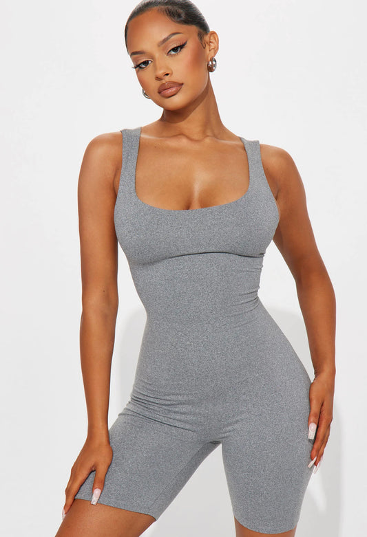 Janet Double Lined Romper - Charcoal